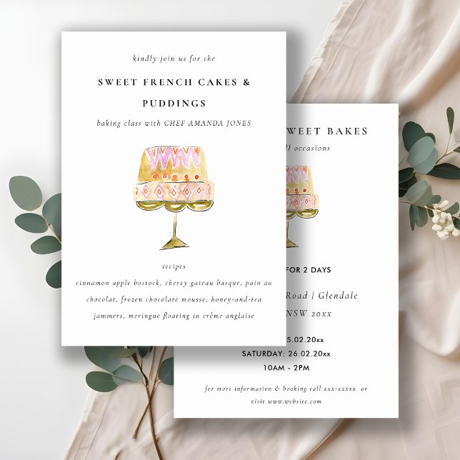 Invitation Cours de cuisine de pâtisserie gâteau aquarelle co (Créateur téléchargé)