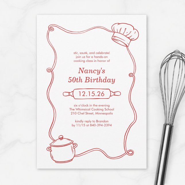 Invitation Cours de Cuisine Dessiné à la Main Moderne Anniver (Créateur téléchargé)