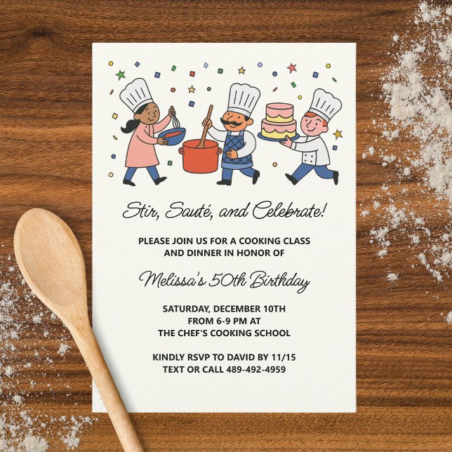 Invitation Cours de cuisine du chef fantaisiste Fête d'annive (Créateur téléchargé)