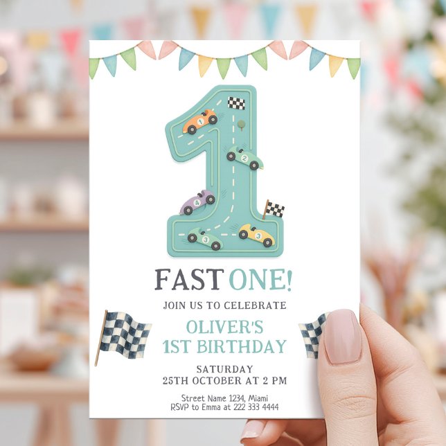 Invitation Course de anniversaire Pastel Fast One (Créateur téléchargé)