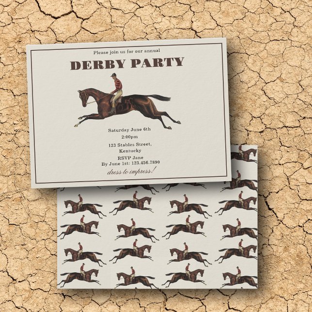 Invitation Course de chevaux annuelle Derby Fête Equitation (Annual Derby Party Race Horse Equestrian Racing Invitation)