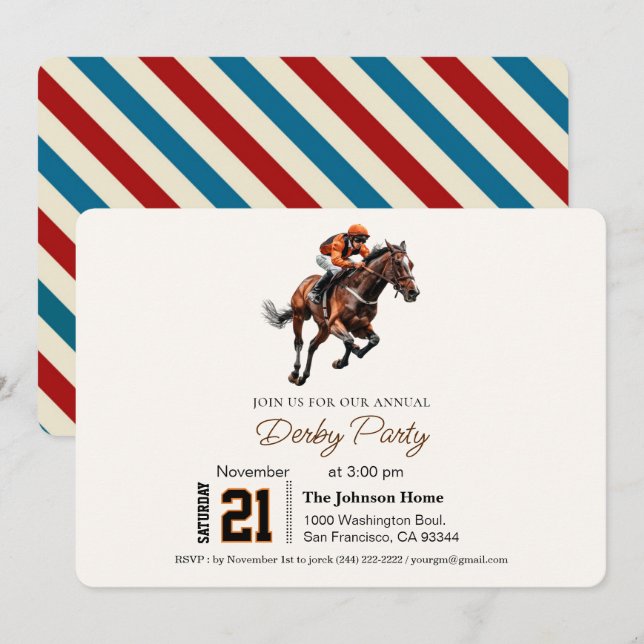 Invitation Course de chevaux moderne Derby Party Équestre (Devant / Derrière)
