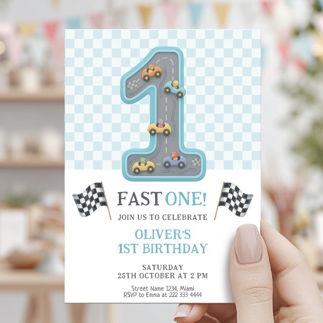 Invitation Course de fête d'anniversaire Blue Fast One (Créateur téléchargé)