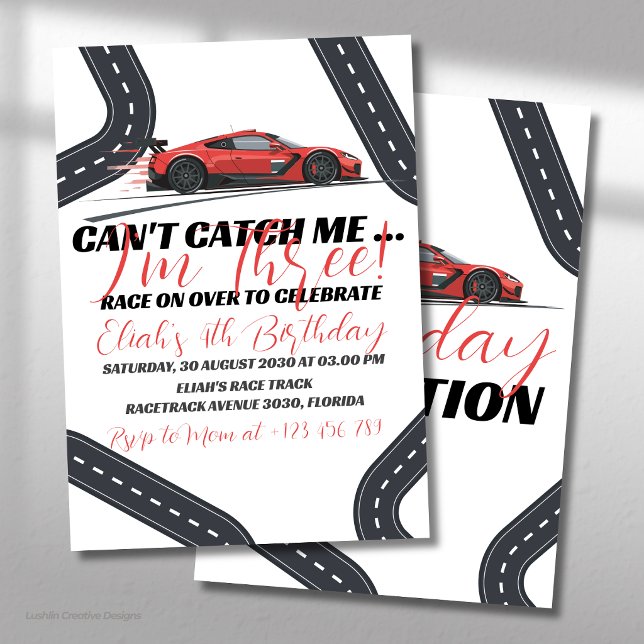 Invitation Course de vitesse pour anniversaire de voiture rou (Créateur téléchargé)