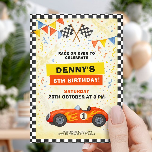 Invitation Course de voiture pour l'anniversaire des enfants (Créateur téléchargé)