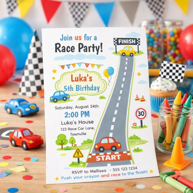 Invitation Course de voitures pour enfants Garçon Anniversair (Créateur téléchargé)