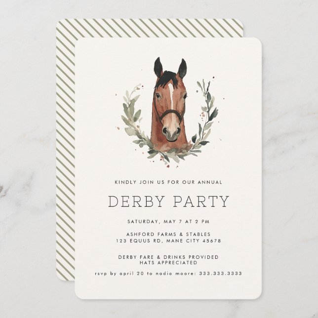 Invitation Course moderne Horse Derby Party équestre (Devant / Derrière)