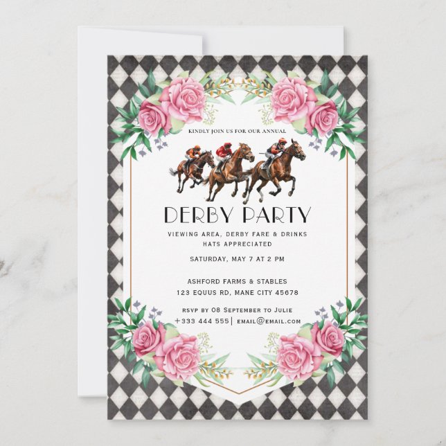 Invitation Course moderne Horse Derby Party équestre (Devant)