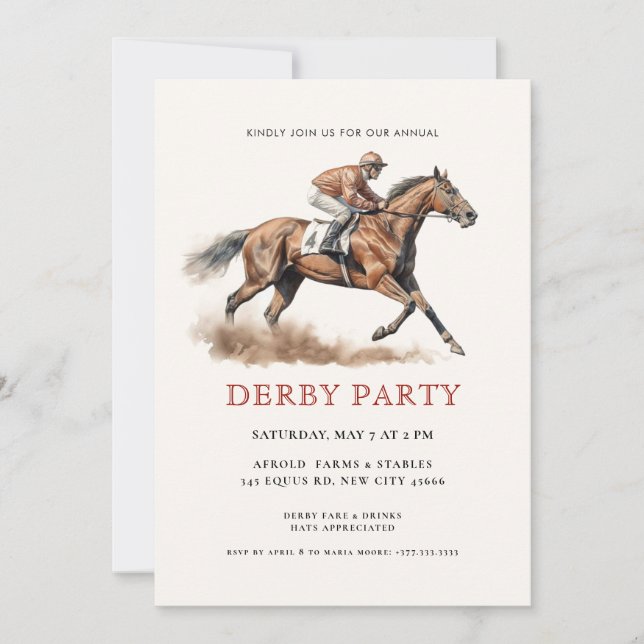 Invitation Course moderne Horse Derby Party équestre (Devant)