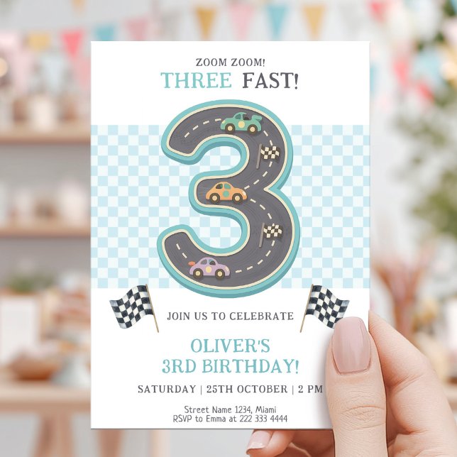 Invitation Course Pastel Trois Anniversaire Rapide (Créateur téléchargé)