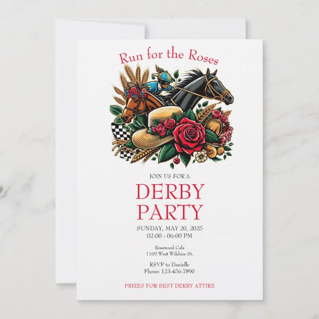 Invitation Course pour la course Rose Horse Derby Party (Devant)