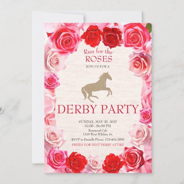 Invitation Course pour la course Rose Horse Derby Party (Devant)