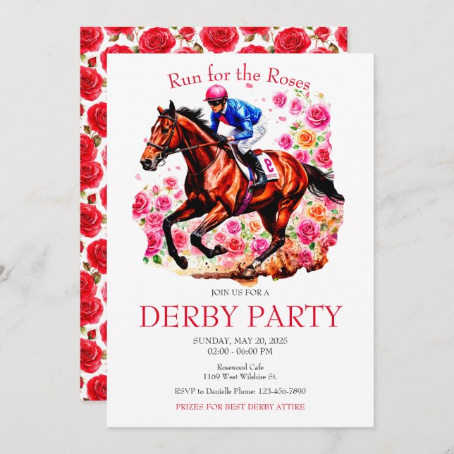 Invitation Course pour la course Rose Horse Derby Party (Devant / Derrière)