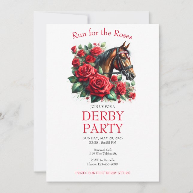 Invitation Course pour la course Rose Horse Derby Party (Devant)