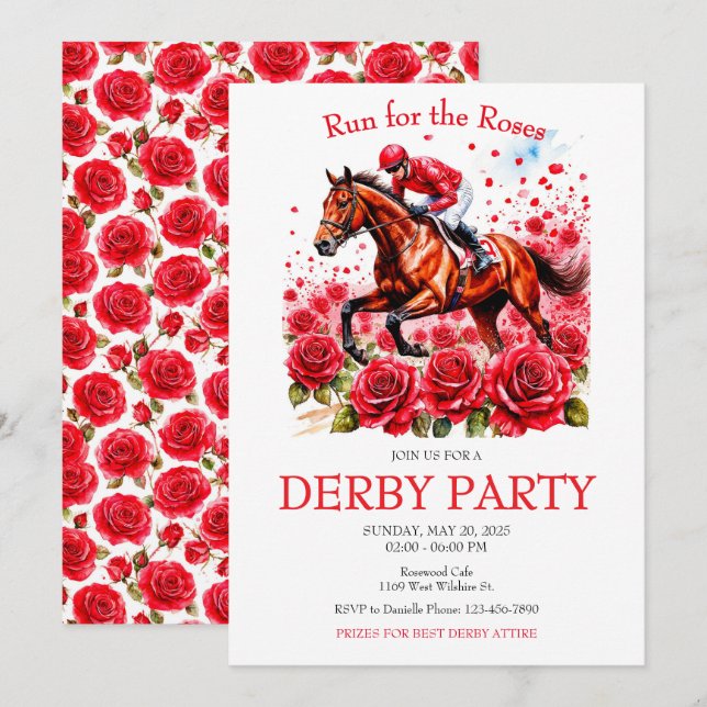 Invitation Course pour l'Invitation Rose Horse Derby Party (Devant / Derrière)