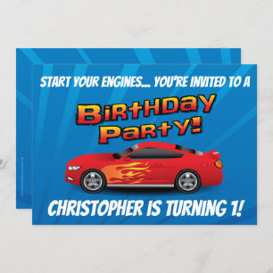 Invitation Course Red Race Car Flames Boy's Birthday Party