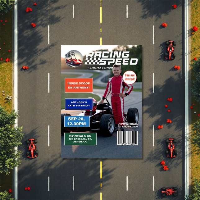 Invitation Course Speed Magazine Couverture Anniversaire (Racing Speed Magazine Cover Birthday Party Invitation)