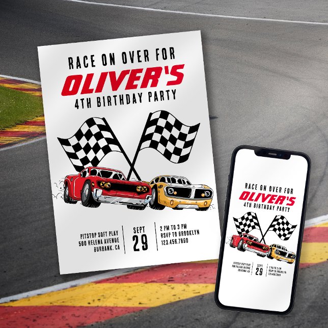 Invitation Course sur plus de voitures fête d'anniversaire (Créateur téléchargé)