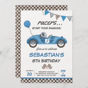 Invitation Course Voiture Anniversaire Blue Racing Track Anni