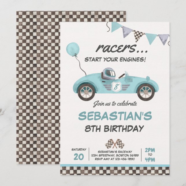 Invitation Course Voiture Anniversaire Red Racing Track Anniv (Devant / Derrière)