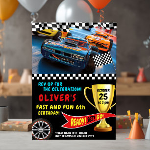 Invitation Course voiture fête d'anniversaire avec Trophée & 