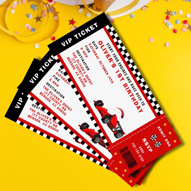 Invitation Course Voiture Racing Garçon Anniversaire Billette (race car birthday ticket invitation for him)