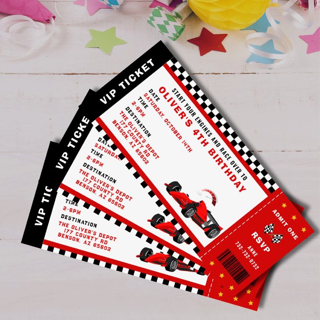 Invitation Course Voiture Racing Garçon Anniversaire Billette (race car birthday ticket invitation)