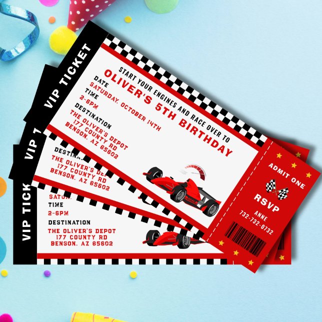 Invitation Course Voiture Racing Garçon Anniversaire Billette