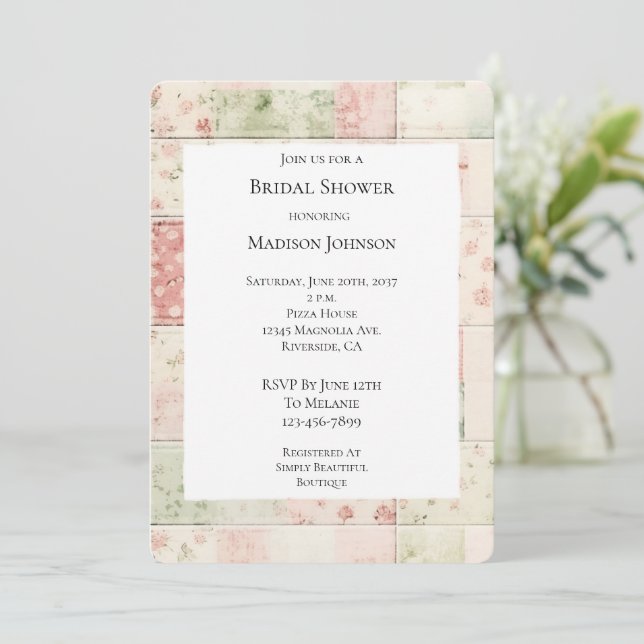 Invitation Courte de lit florale rose menthe de ferme Cadeau  (Debout devant)