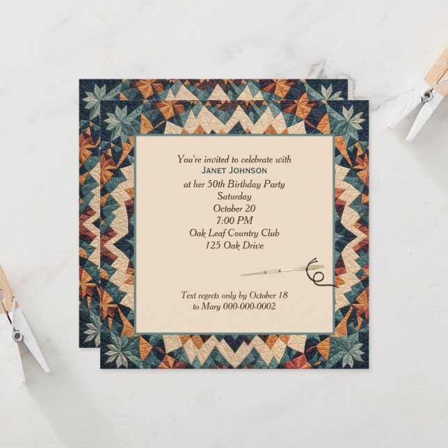 Invitation Courtepoint à motif de kaléidoscope patchwork démo (Devant/Arrière en situation)