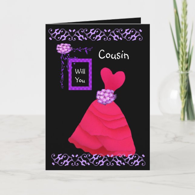 Invitation COUSIN Be My Bridesmaid with RED Gown (Devant)