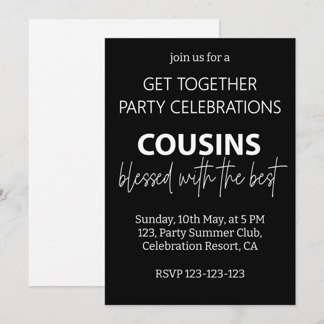 Invitation Cousins Bénis Avec La Meilleure Fête De Réunion De (Devant / Derrière)