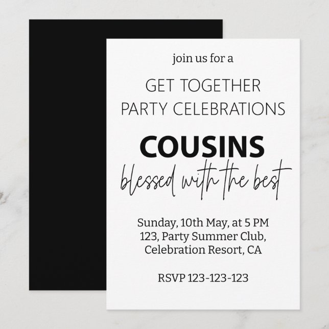 Invitation Cousins Bénis Avec La Meilleure Fête De Réunion De (Devant / Derrière)
