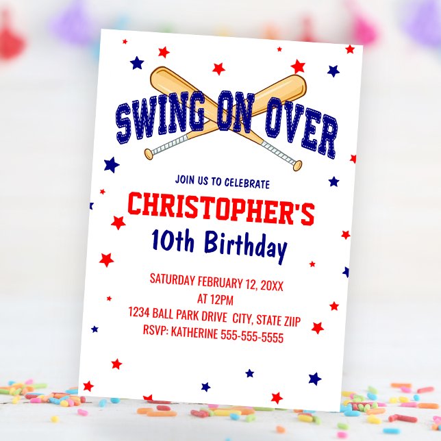 Invitation Coussin Sur Le Baseball Anniversaire (Swing On Over Baseball Birthday Party Invitation)