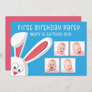 Invitation Coute Bunny Rabbit Collage photo 1er anniversaire