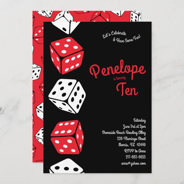 Invitation Coute Dice Games Anniversaire de enfant Party (Devant / Derrière)