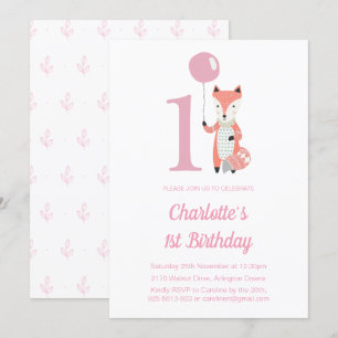 Invitation Couteau Fox & Balloon rose 1er anniversaire