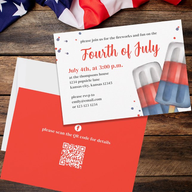 Invitation Coutume de la fête d'été du 4 juillet (Fourth of July party invitation with red, white, and blue popsicles. )