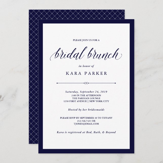 Invitation Couture de la Marine | Élégant Brunch nuptial (Devant / Derrière)