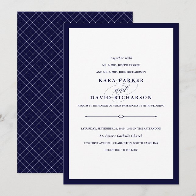 Invitation Couture de la Marine | Mariage élégant (Devant / Derrière)