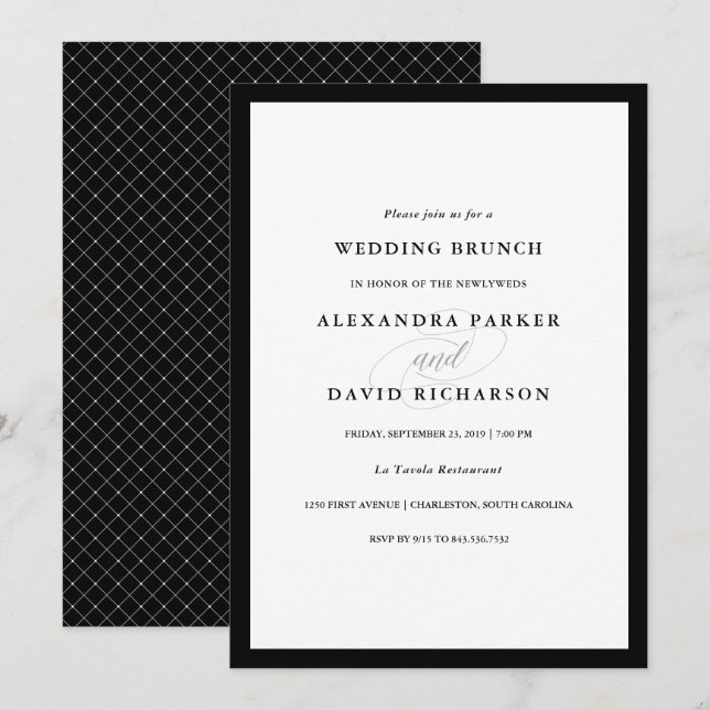 Invitation Couture élégante | Brunch Mariage noir et blanc (Devant / Derrière)