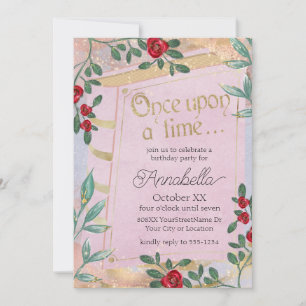 Invitation Couverture de livre de conte de fées rose avec des