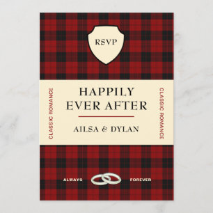 INVITATION COUVERTURE DE LIVRE EN TARTAN ÉCOSSAIS   RSVP DE M
