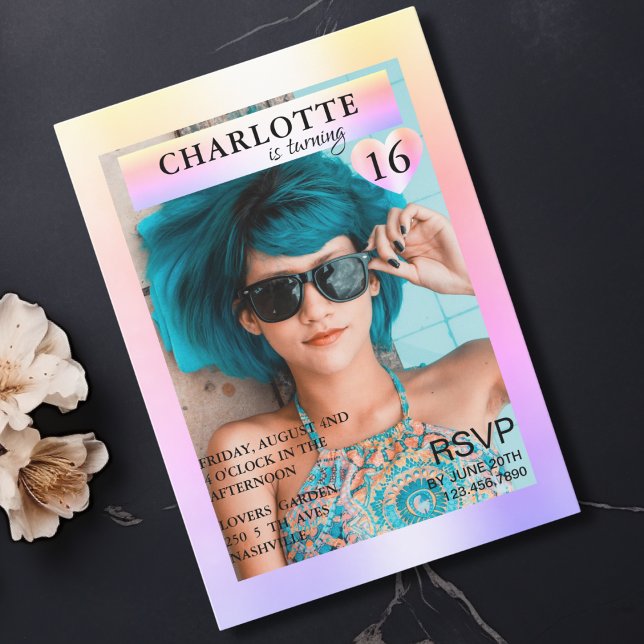 Invitation Couverture de magazine arc-en-ciel tendance inspir (Trendy Rainbow Magazine Cover-Photo Inspired Invitation)