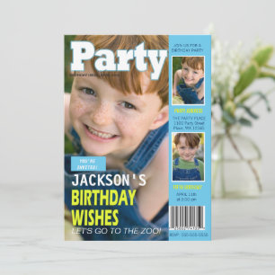 Invitation Couverture de magazine Cool Blue 3 photos Fête d'a