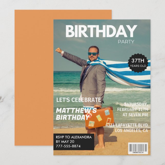 Invitation Couverture de magazine moderne pour son 37e annive (Devant / Derrière)