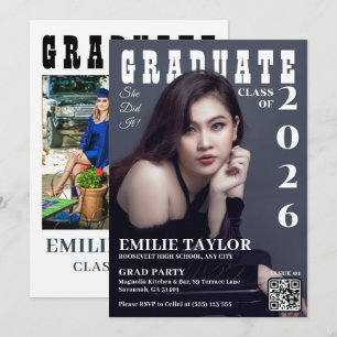 Invitation Couverture de magazine moderne Then & Now PhotoPop