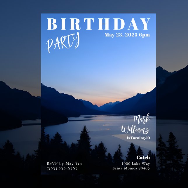 Invitation Couverture de magazine paysage Anniversaire (Magazine Cover Birthday Party Invitation-Landscape-Lake Mountain )