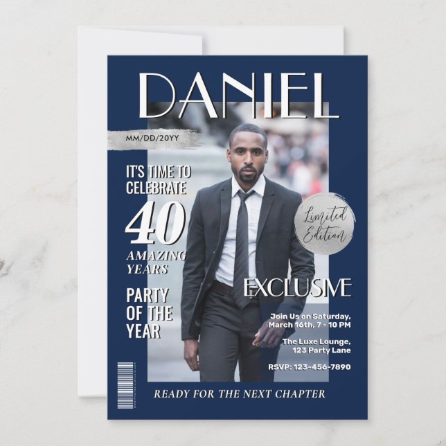 Invitation Couverture de magazine personnalisée pour annivers (Devant)