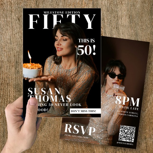 Invitation Couverture de magazine personnalisée pour les 50 a (Custom Photos Birthday Magazine Cover Female 50th Invitation)